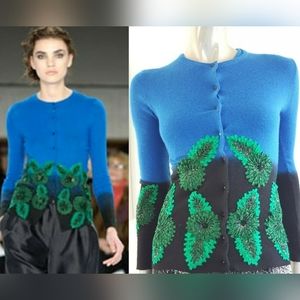 □$3,550 OSCAR DE LA RENTA CASHM SILK ROYAL BLUE GREEN EXCLU. EMBR KNIT SET S M